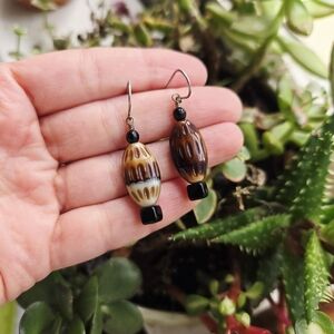 Vintage Pair of Tribal Style Rustic Bead Boho Bohemian Eclectic Dangle Earrings
